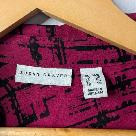 Susan Graver Pink Abstract Print Button Up Blouse Plus Size 24W - Picture 2 of 4